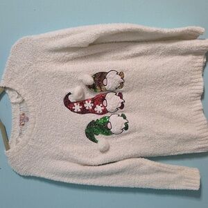 Poof! Christmas White Sweater with Festive Gnome Design